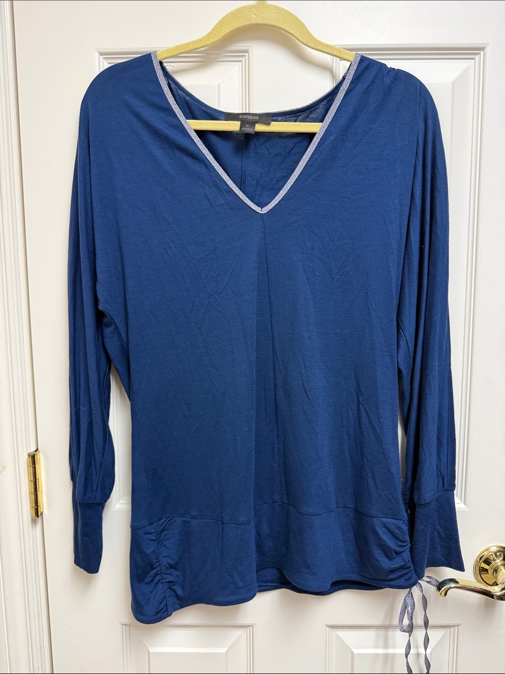 Express Navy Blue V-Neck Long Sleeve with gathered hem